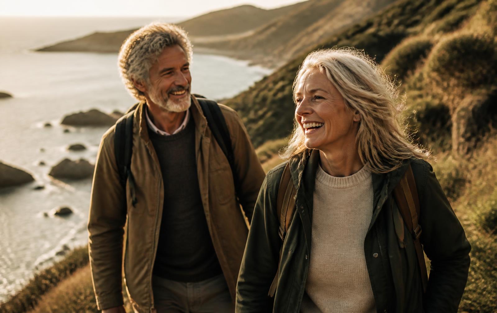Hiking a coastal trail at sunrise