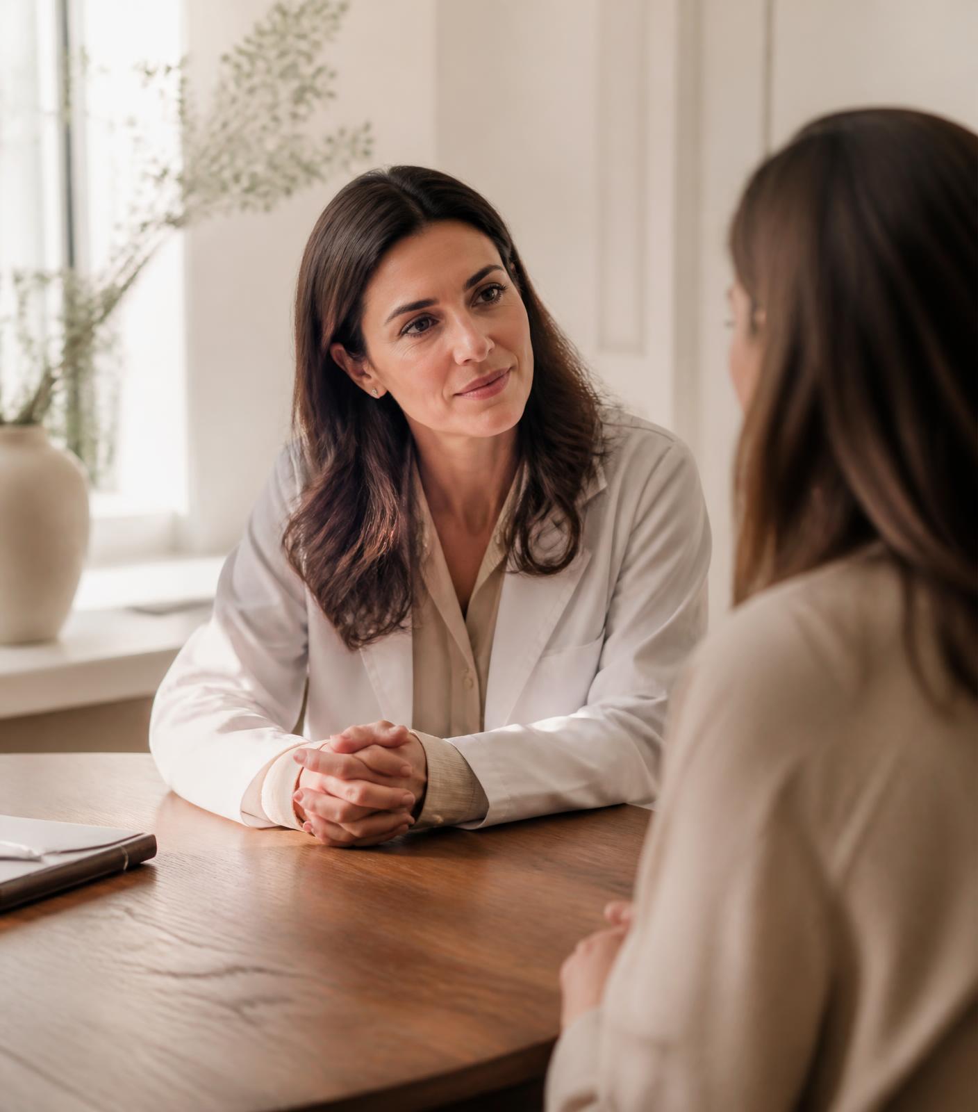 A physician listening attentively to a patient