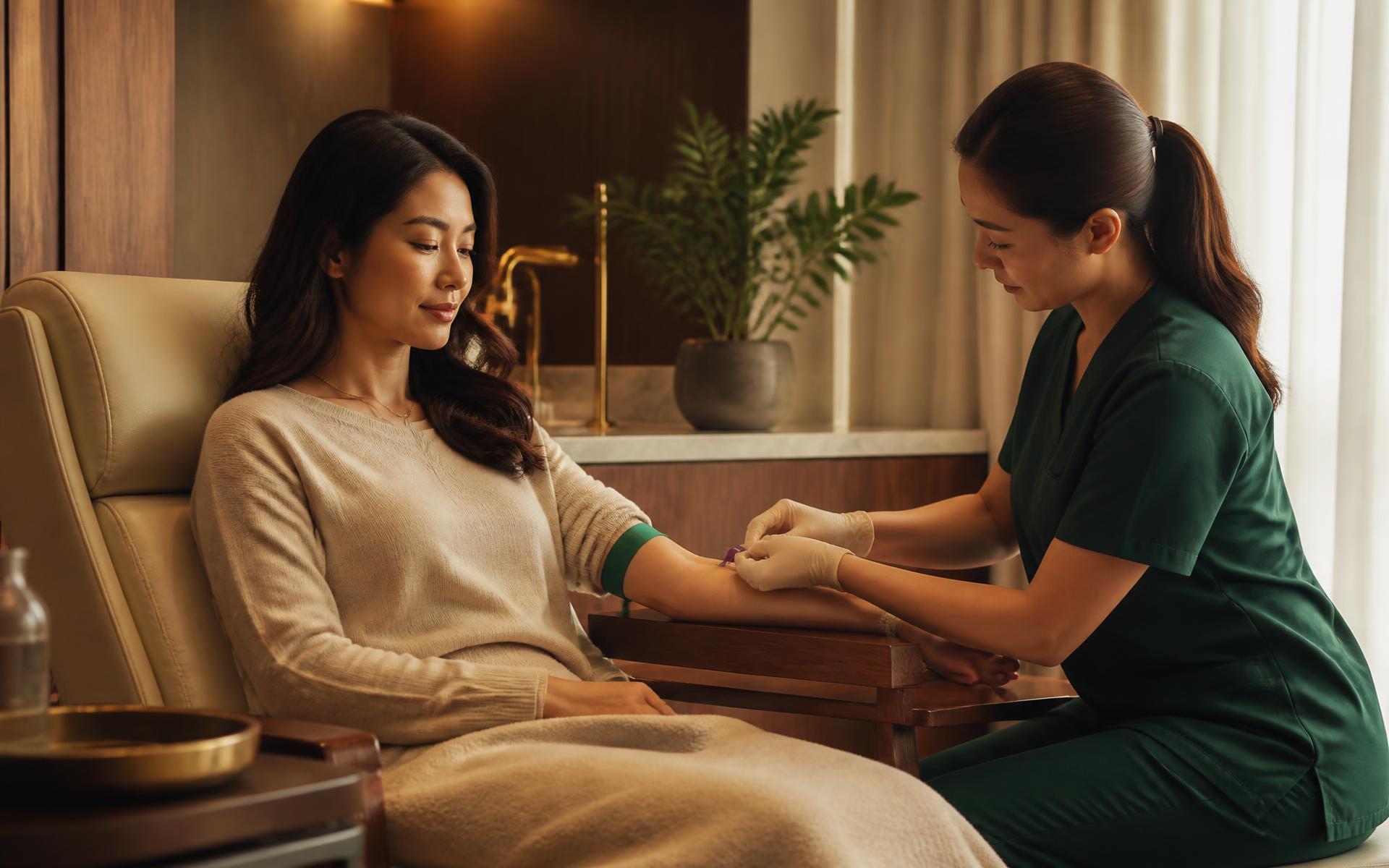 Advanced Labs: woman receiving advanced blood testing in a warm, luxurious Therapoint clinic